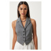 Happiness İstanbul Women's Gray Shawl Collar Woven Vest