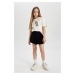 DEFACTO Girl's Printed Short Sleeve T-Shirt Shorts Skirt 2-Piece Set