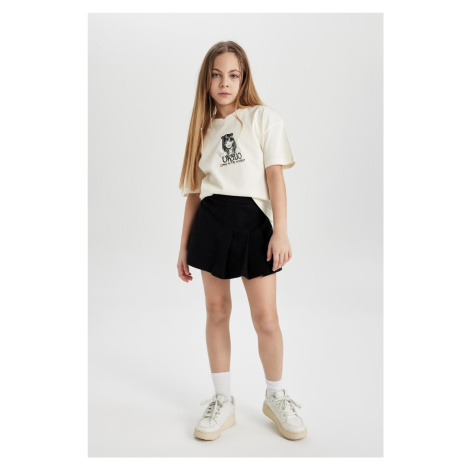 DEFACTO Girl's Printed Short Sleeve T-Shirt Shorts Skirt 2-Piece Set