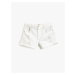 Koton Denim shorts with pockets, frayed details, cotton tassels around the edges, and an adjusta