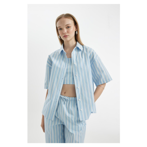 DEFACTO Cool Oversize Striped Poplin Short Sleeve Shirt