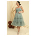 By Saygı Rope Strap Strapless Underwire Lined Jupons Tulle Tiered Tulle Short Dress