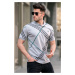 Madmext Painted Gray Patterned Polo Neck T-Shirt 5870