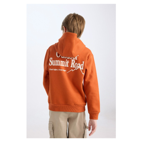 DEFACTO Boy's Hooded Back Printed Embroidered Thick Sweatshirt