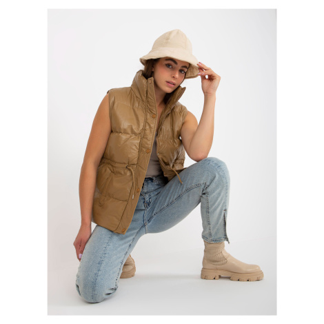 Eco-leather camel vest with stitching