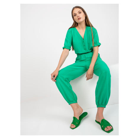 Green summer jumpsuit with short sleeves RUE PARIS