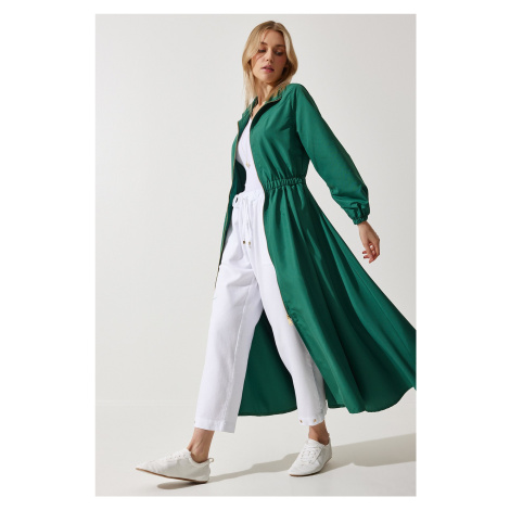 Happiness İstanbul Women's Green Zipper Seasonal Woven Dress Trench Coat