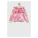 Detská bavlnená mikina Guess ružová farba, s kapucňou, vzorovaná