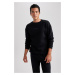 DEFACTO Black Boxy Fit Crew Neck Printed Sweatshirt