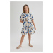 DEFACTO Girl's Patterned Short Sleeve Poplin Dress