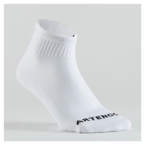 Tenisové ponožky RS 100 stredne vysoké 3 páry biele ARTENGO