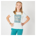 Dievčenské tričko 100 na cvičenie sivé s potlačou