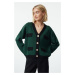 Trendyol Emerald Green Color Block V Neck Knit Cardigan