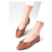 Mio Gusto Aretha Plain Women's Flat Shoes with Chain Accessories and Flat Toes.