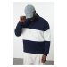 Trendyol Navy Blue Oversize/Wide Cut Stand Collar Color Block Fleece Inside Plus Size Sweatshirt