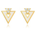 Zlaté náušnice 585 - biely trojuholník s výrezom, tri číre zirkóniky