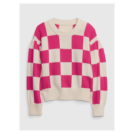 Růžový holčičí svetr s šachovnicí GAP