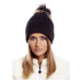 Black striped hat with fur pompom