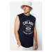 Trendyol Navy Blue Relaxed/Comfortable Cut City Printed 100% Cotton Sleeveless T-Shirt/Tank Top