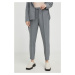 Nohavice Bruuns Bazaar dámske, šedá farba, priliehavé, vysoký pás