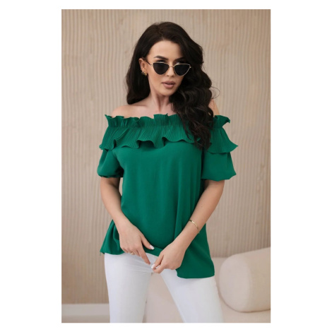 Spanish blouse with decorative ruffle in green color