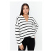 Trendyol Black Super Wide Fit Striped Knitwear Sweater