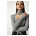 Happiness İstanbul Women's Stone Cut Out Detailed High Collar Ribbed Knitwear Sweater