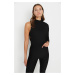 Trendyol Black Standing Collar With Cutout Detail Single Sleeve Ribbed Flexible Knitted Snap But