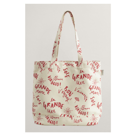 TAŠKA GANT TEXT PRINTED CANVAS TOTE BAG CREAM