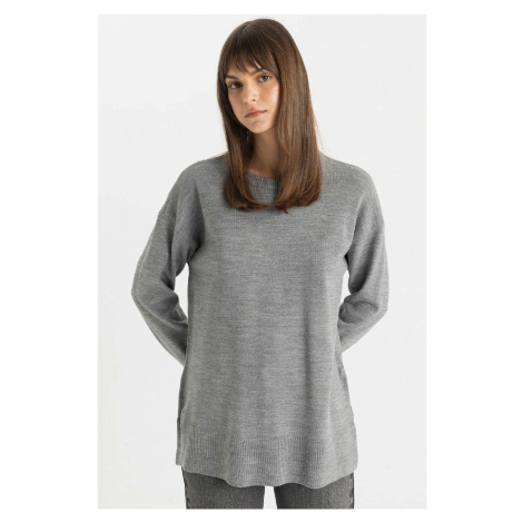 DEFACTO Regular Fit Crew Neck Slit Basic Plain Knitwear Sweater Tunic