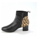 Blancheporte Kožené vysoké topánky s gumkou a cvočkami, leopardí vzor čierna/béžová
