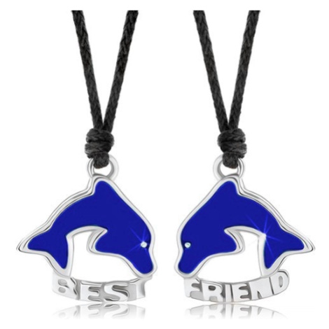 Dva náhrdelníky pre priateľov, modré priehľadné delfíny, BEST FRIEND