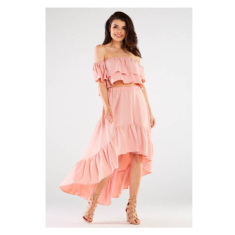 Dámske asymetrické sukne na leto v práškovo ružovej farbe
