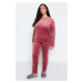Trendyol Curve Pale Pink Velvet Crew Neck Knitted Pajamas Set