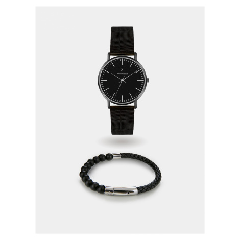 Sada pánskych hodiniek a náramku v čierne barve Paul McNeal