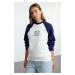 Trendyol Ecru Color Block Relaxed/Comfortable Fit Raglan Sleeve Thick Knitted Sweatshirt