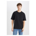 DEFACTO Men's Black Boxy Fit Wide Cut Crew Neck Cotton Short Sleeve Basic T-Shirt