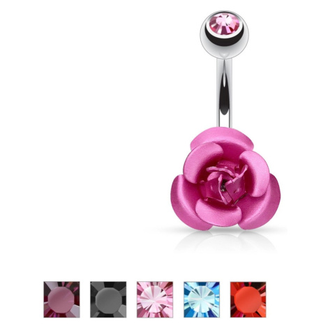 Piercing do bruška z ocele - ruža v rôznych farbách, okrúhly zirkón - Farba: Ružová