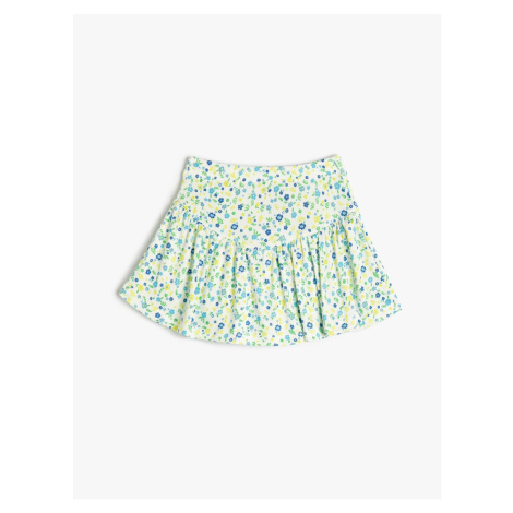 Koton Shorts Skirt Floral Flounce Elastic Waist Ribbed