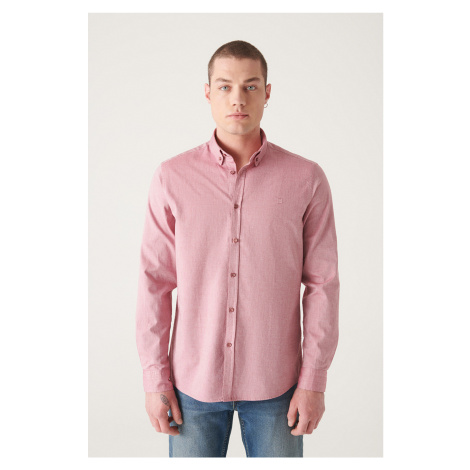 Avva Men's Burgundy Oxford 100% Cotton Standard Fit Normal Cut Shirt