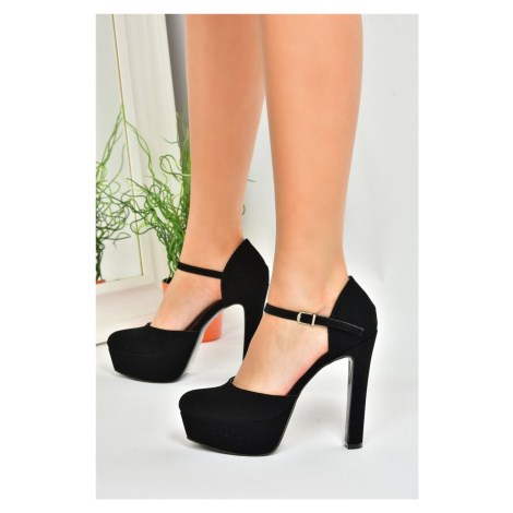 Fox Shoes Black Nubuck Platform Thick High Heels Women's Shoes