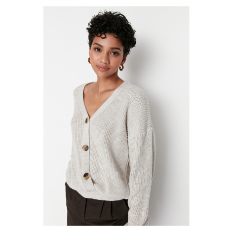 Trendyol Beige Cord Detailed Knitwear Cardigan