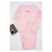 Trendyol Pink Cotton Slogan Embroidered Ribbed Knitted Pajama Set