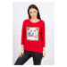 Blouse with 3D graphics and decorative pom pom red