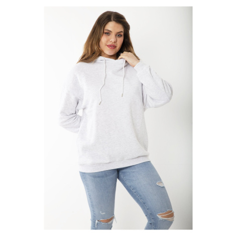 Şans Women's Plus Size Gray Inner Raising Three Thread Hooded Printed Back Sweatshirt