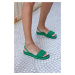 Madamra Women's Green Pile Puffy Sandals