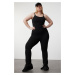 Trendyol Curve Black U-Neck Scuba Knitted Jumpsuit