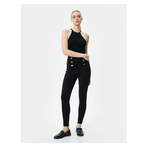 Koton Button Detailed Leggings Ribbed High Waist