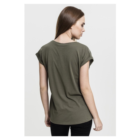 Women's olive T-shirt with extended shoulder