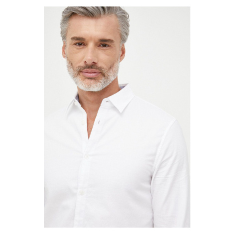 Bavlnená košeľa Armani Exchange pánska, biela farba, slim, s klasickým golierom, 8NZCGB Z8ANZ NO